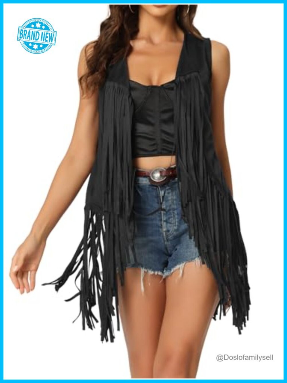 Faux Suede Fringe Vest Sleeveless Open Front Western 70s Tassel Cardigan